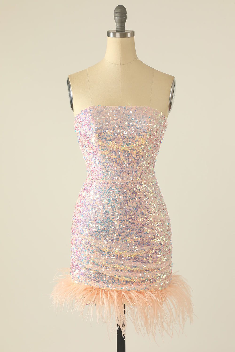 Sky Blue Sequin Cocktail Dress with Feathers