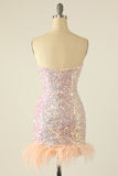 Sky Blue Sequin Cocktail Dress with Feathers