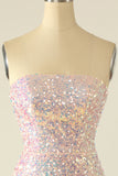 Sky Blue Sequin Cocktail Dress with Feathers