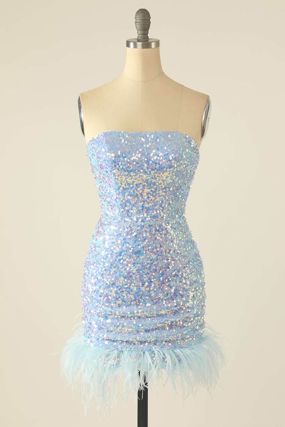 Pink Sequin Cocktail Dress with Feathers