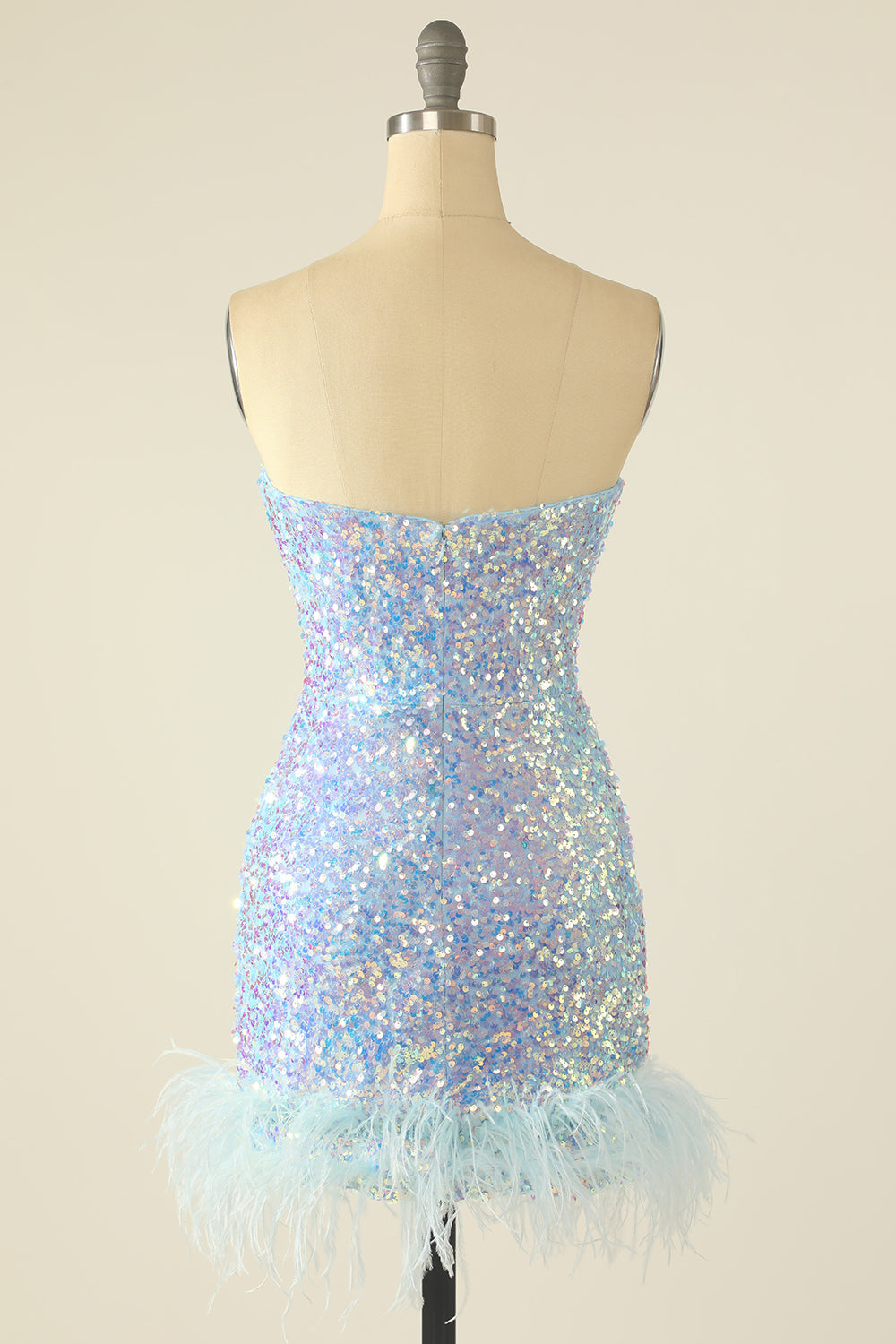 Pink Sequin Cocktail Dress with Feathers