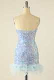 Pink Sequin Cocktail Dress with Feathers