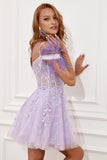 Lavender Off Shoulder Cocktail Dress with Feathers