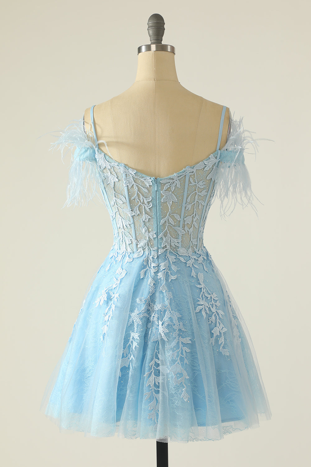 Lavender Off Shoulder Cocktail Dress with Feathers