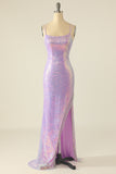 Blue Sequin Ball Dress with Fringes