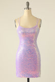 Blue Sequins Tight Cocktail Dress