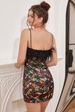 Colorful Spaghetti Straps Bodycon Sequined Cocktail Dress