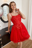 Red A-line Cute Cocktail Dress with Appliques