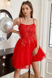 Red A-line Cute Cocktail Dress with Appliques