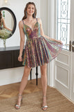 Sequin A-line Lace-Up Back Cocktail Dress