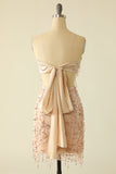 Two Piece Sequins Strapless Pink Party Dress
