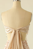 Two Piece Sequins Strapless Pink Party Dress