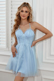 Sky Blue Spaghetti Straps Cocktail Dress