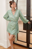 Green Wrap Style Cocktail Dress with Long Sleeves
