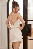 Spaghetti Straps Ivory Sequined Cocktail Dress