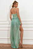 Asymmetrical Light Green Halter Sequined Ball Dress