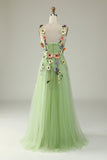 A Line Purple Spaghetti Straps Ball Dress With 3D Flowers