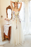 Elegant A Line Champagne Plus Size Ball Dress with Appliques