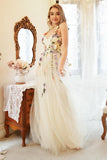 Elegant A Line Champagne Plus Size Ball Dress with Appliques