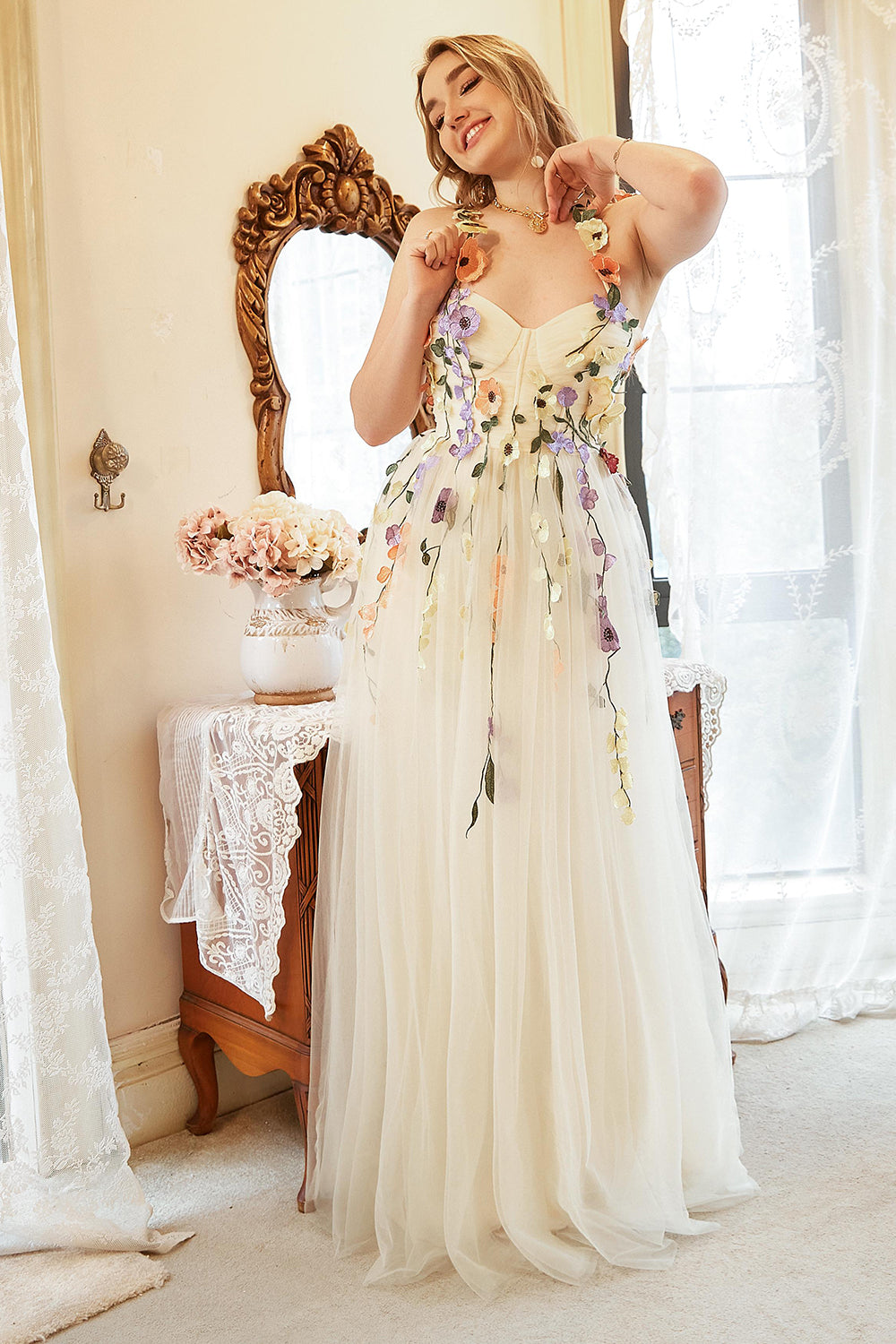 Elegant A Line Champagne Plus Size Ball Dress with Appliques