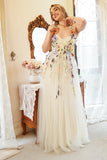 Elegant A Line Champagne Plus Size Ball Dress with Appliques