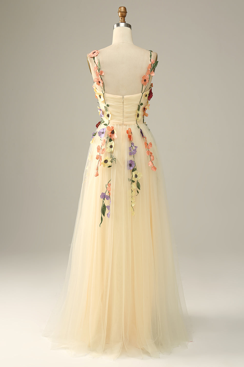 Green A Line Spaghetti Straps Tulle Ball Dress With 3D Flowers