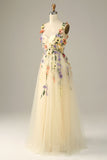 Green A Line Spaghetti Straps Tulle Ball Dress With 3D Flowers