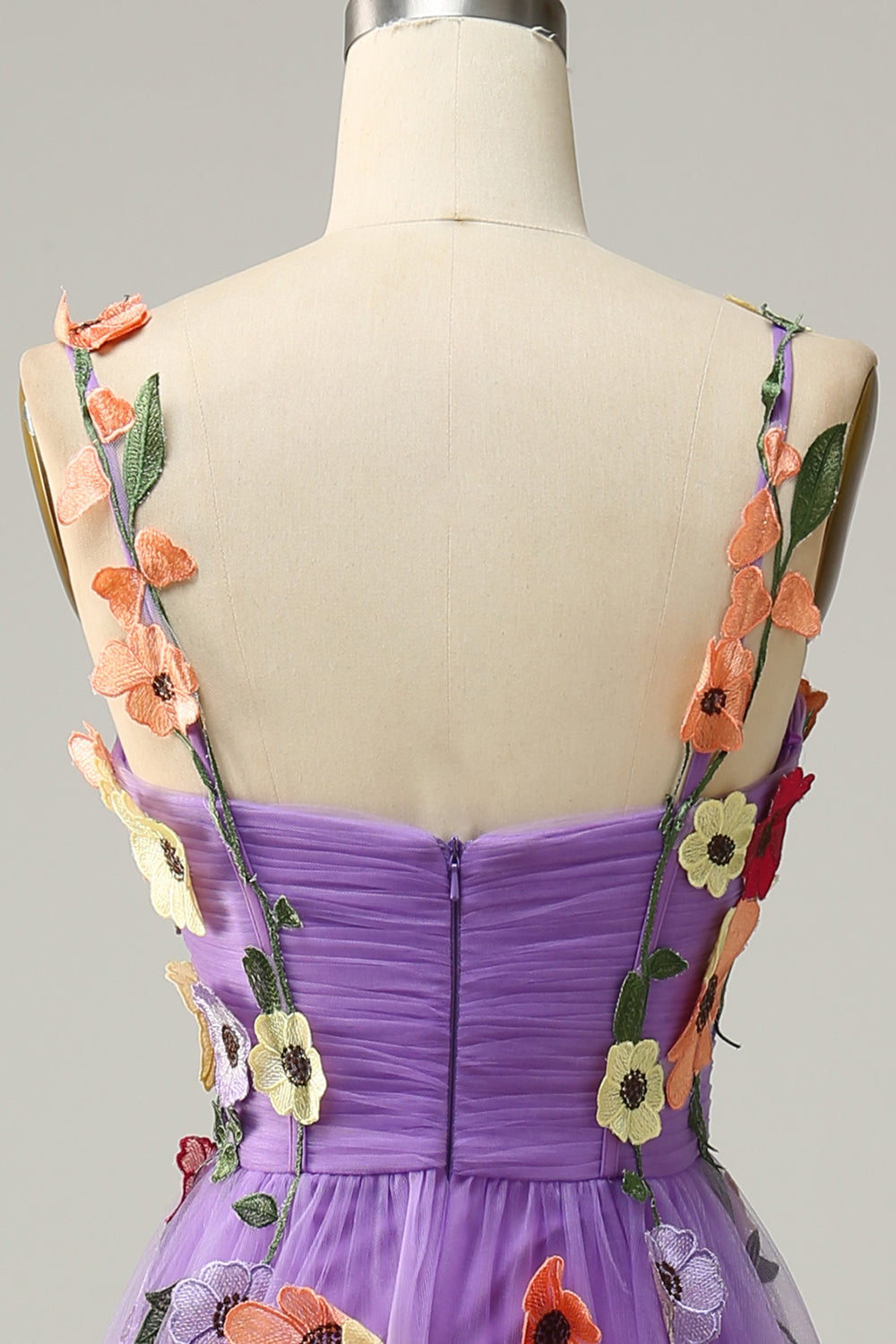 Dark Purple A Line Spaghetti Straps Tulle Ball Dress With 3D Flowers