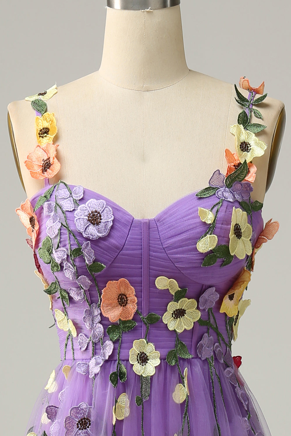 Dark Purple A Line Spaghetti Straps Tulle Ball Dress With 3D Flowers