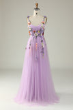 Green A Line Spaghetti Straps Tulle Ball Dress With 3D Flowers
