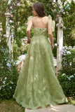 Light Green A-Line Long Ball Dress With Embroidery