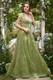 Light Green A-Line Long Ball Dress With Embroidery