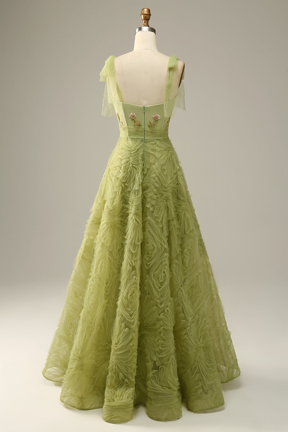 Light Green A-Line Long Ball Dress With Embroidery