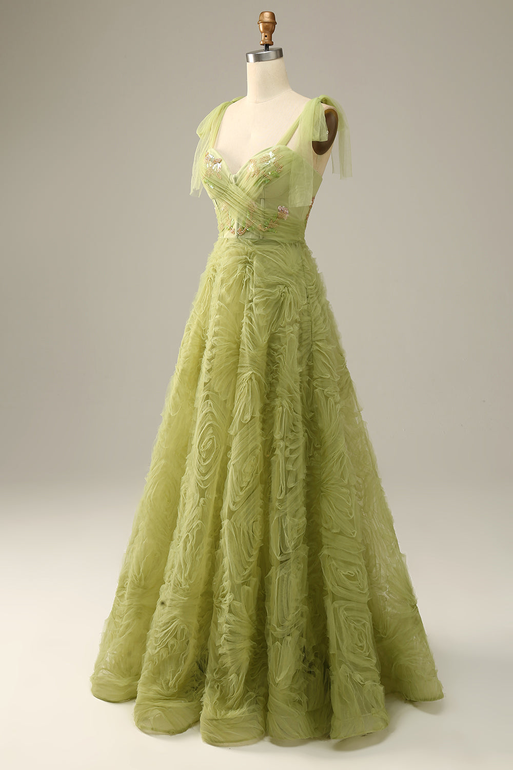 Light Green A-Line Long Ball Dress With Embroidery