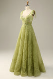 Light Green A-Line Long Ball Dress With Embroidery