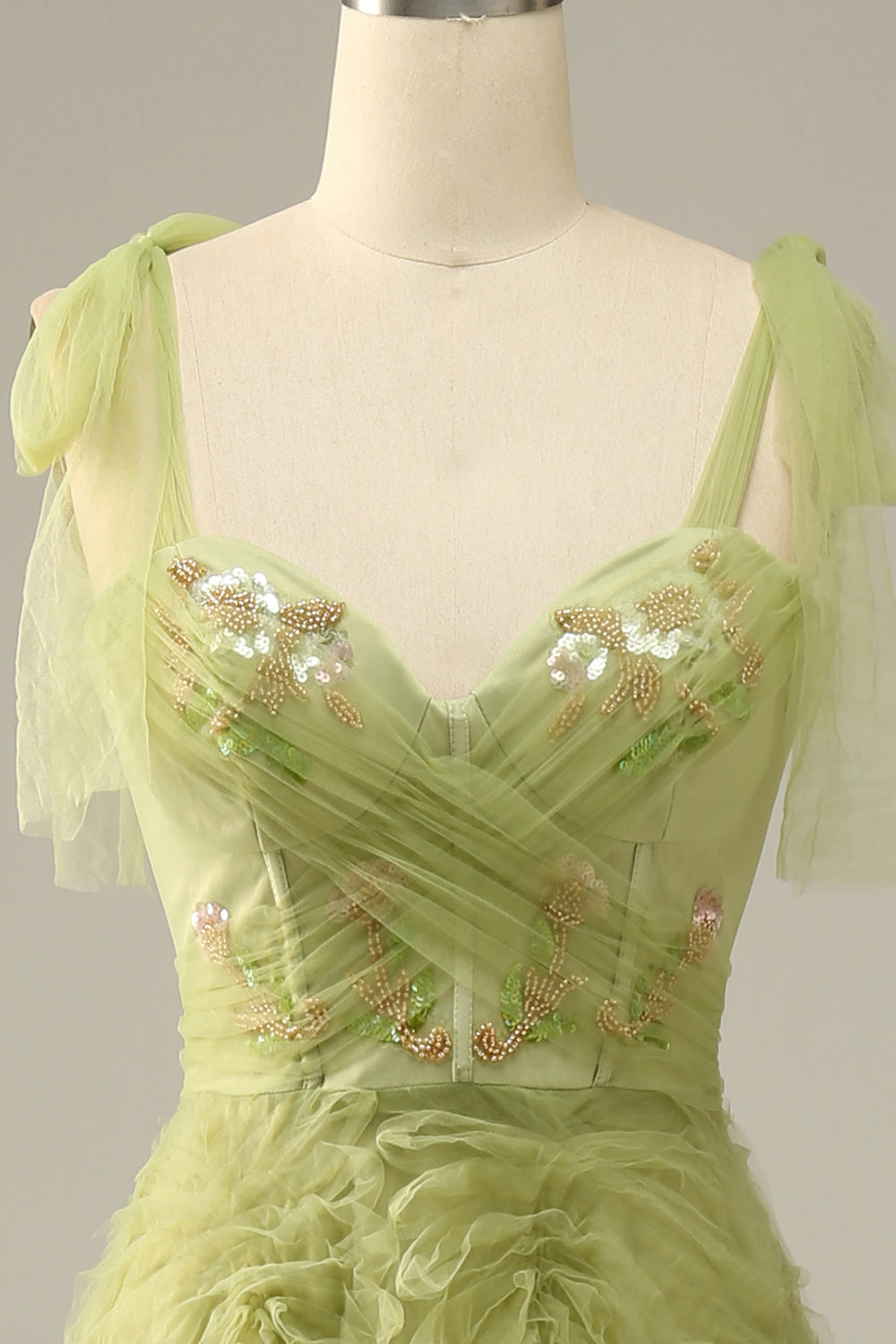 Light Green A-Line Ball Dress With Embroidery