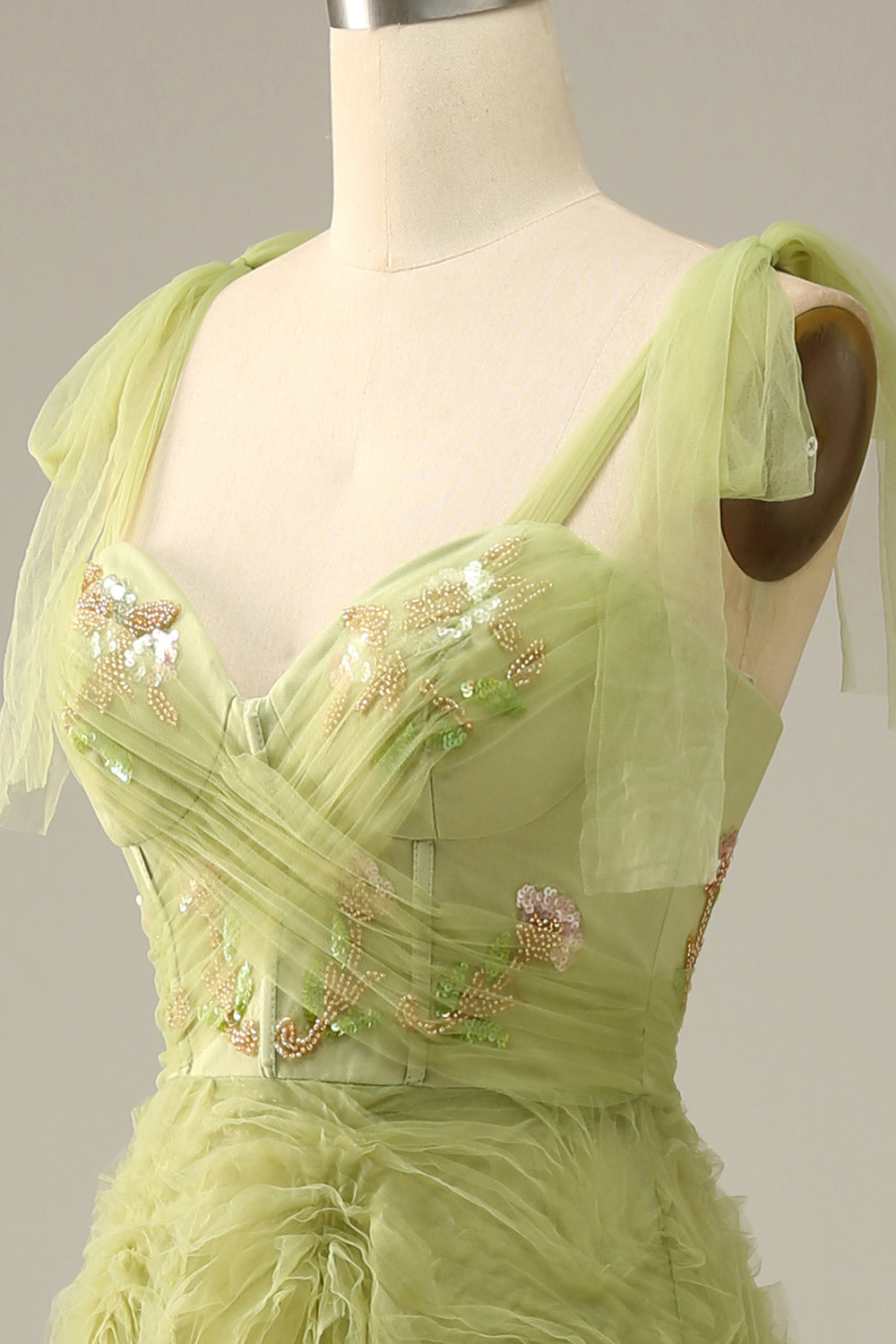 Light Green A-Line Ball Dress With Embroidery