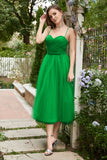 Green Tulle A-line Midi Ball Dress with Ruffles