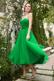 Green Tulle A-line Midi Ball Dress with Ruffles