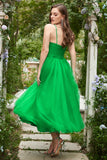 Green Tulle A-line Midi Ball Dress with Ruffles