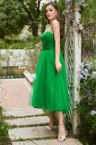 Green Tulle A-line Midi Ball Dress with Ruffles
