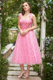 Pink Tulle A-line Midi Ball Dress with Hearts