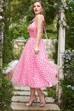 Pink Tulle A-line Midi Ball Dress with Hearts