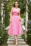 Pink Tulle A-line Midi Ball Dress with Hearts