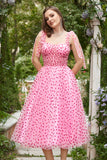 Pink Tulle A-line Midi Ball Dress with Hearts
