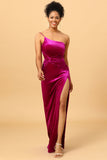 One Shoulder Velvet Ball Dress with Slit
