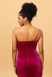 One Shoulder Velvet Ball Dress with Slit
