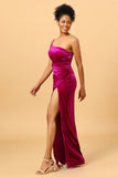 One Shoulder Velvet Ball Dress with Slit