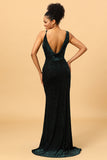 Mermaid V Neck Green Velvet Long Ball Dress