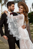 Ivory V- Neck Mermaid Lace Boho Wedding Dress With Cape